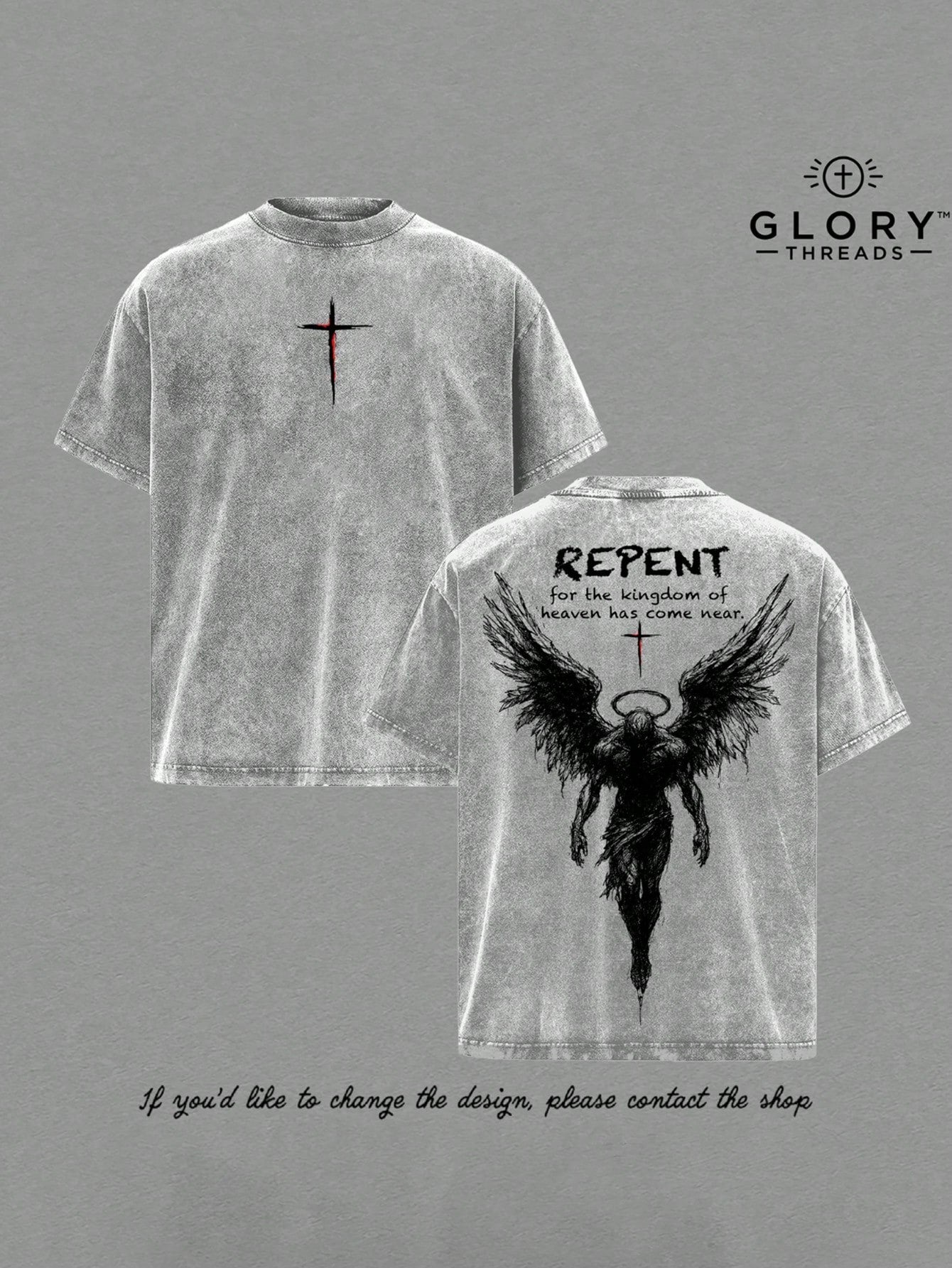 Repent Vintage Washed Oversized ChristianT-Shirt, Angel Wings Faith Graphic Tee,"Kingdom Of Heaven Has Come Near"Gospel Streetwear Top, Heavy Cotton UnisexRetro Worship Shirt