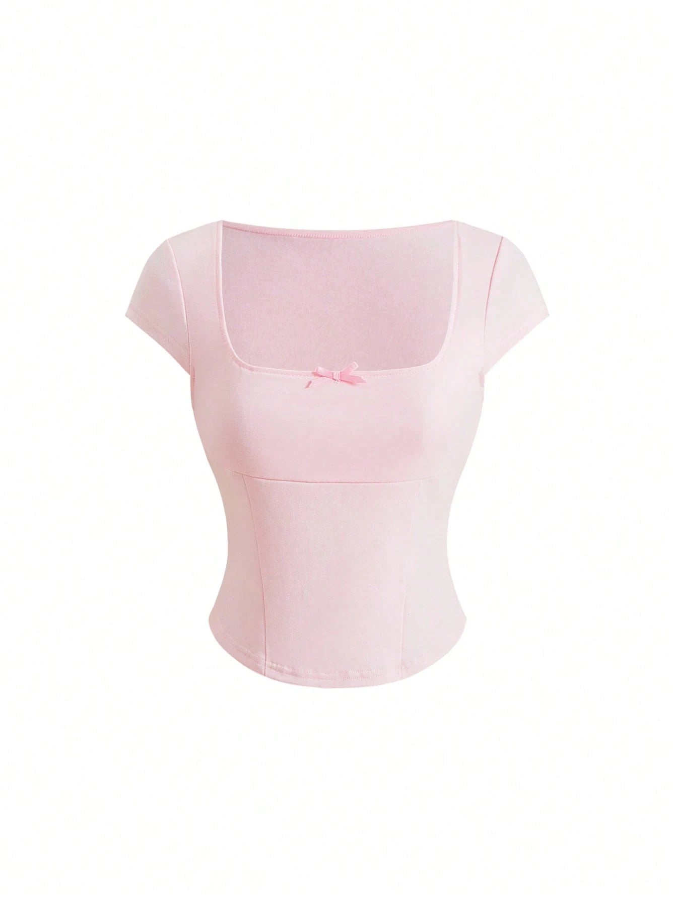 Sweetness Y2K Vintage Sweet Hot Girl Deep U-Neck Waist-Cinched Elastic Top Women's T-Shirt, Suitable For Valentine's Day, Dating, Vacation And More